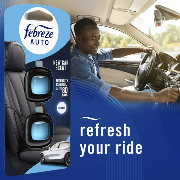 Febreze Car Vent Clip Air Freshener, Odor Eliminator for Up to 30 Days Freshness, New Car