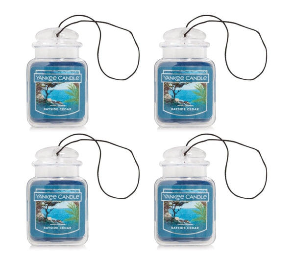 Yankee Candle Car Air Fresheners, Hanging Car Jar Ultimate, Neutralizes Odors Up To 30 Days, Bayside Cedar, 4 Packs