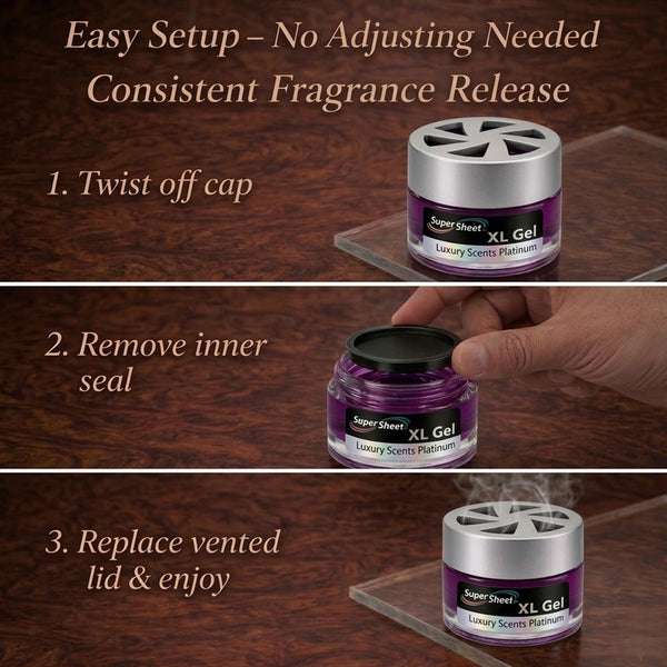 Super Sheet XL Gel Car Air Freshener - Platinum Scent, Luxury Glass Jar Auto Fragrance, Long Lasting Gel Diffuser for Car, Home & Office - Made in USA, 4 Pack