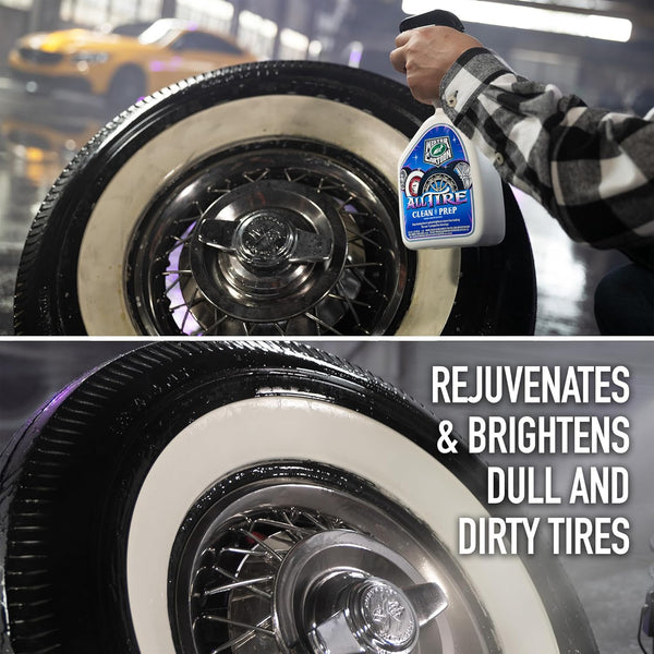 Turtle Wax X Mister Cartoon 54250 All Tire Clean and Prep, Cleans and Rejuvenates, Fast-Acting Formula, Jet Black Appearance, Brightens White Walls, Perfect for Cars, Trucks and Motorcycles, 32 oz.