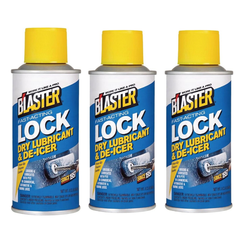 B'laster Lock Dry Lubricant & De-Icer, Fast-Acting Dry Lock Lubricant for Stuck and Frozen Locks, Door Locks, Padlocks, Ignition Locks, Combination Locks, 3 oz, 3 Packs