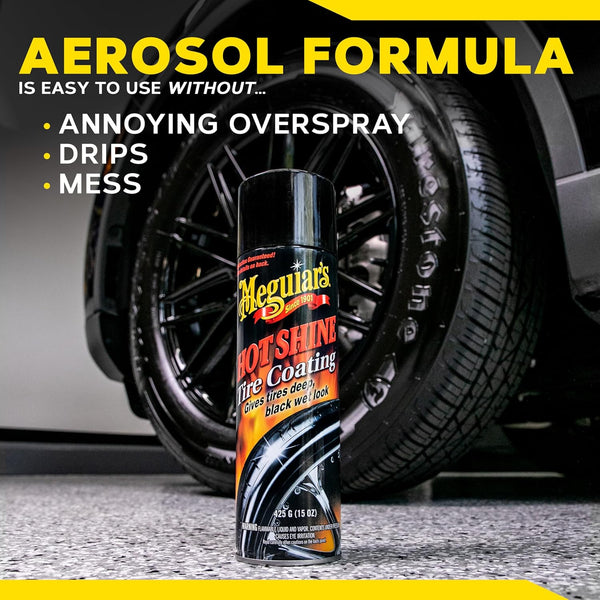 MEGUIAR’S Hot Shine High Gloss Tire Coating, Tire Protectant for Long-lasting Satin Finish, Prevents Tire to Dry Rot, 15 oz, 5 Packs