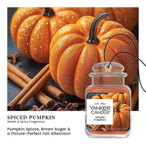 Yankee Candle Car Jar Ultimate Hanging Air Freshener, Neutralizes Odors Up To 30 Days, Spiced Pumpkin, 3 Packs