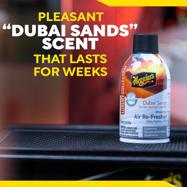 Meguiar's Car Air Refresher Odor Fighting Mist - Long-Lasting Car Air Freshener Fights Strong & Unwanted Smells Renewing Interiors with a Luxurious & Refreshing, Dubai Sands Scent, 2 oz