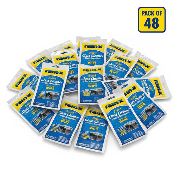Rain-X 2-in-1 Glass Cleaner & Rain Repellent Wipes, Foil-Sealed, 48 Packs
