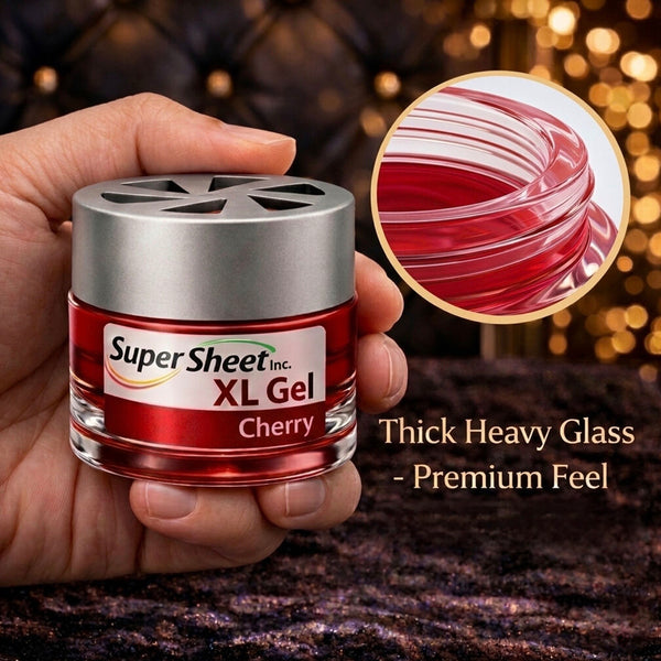 Super Sheet XL Gel Car Air Freshener - Cherry Scent, Luxury Glass Jar Auto Fragrance, Long Lasting Gel Diffuser for Car, Home & Office - Made in USA, 6 Pack