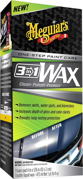 Meguiar's 3 In 1 Wax - Advanced Cleaner Wax that Blends Defect and Scratch Removal, Car Polishing for a High Gloss, and Long-Lasting Paint Protection All in One Step, 16 Oz