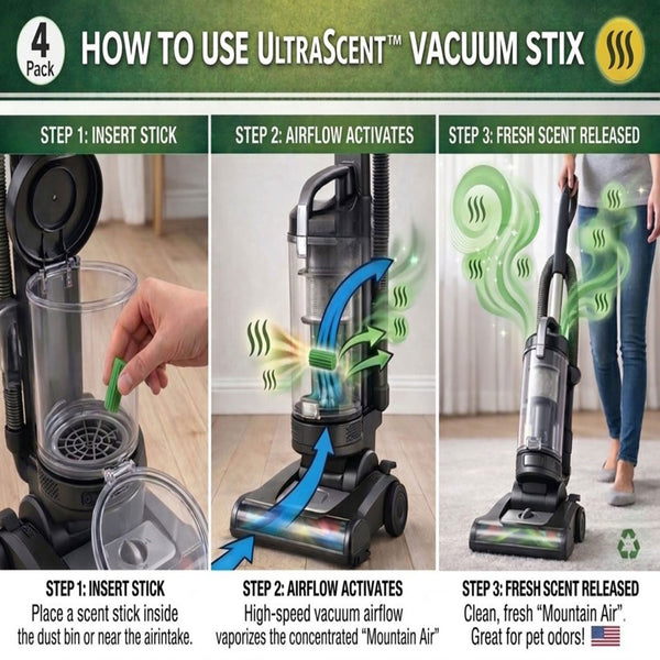 UltraScent Vacuum Stix Vacuum Deodorizer Sticks for All Vacuums, Long-Lasting Vacuum Air Freshener, Non-Toxic, Made in USA, 4-Packs 16-Stix Total in the Mountain Air Scent