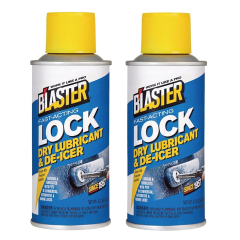 B'laster Lock Dry Lubricant & De-Icer, Fast-Acting Dry Lock Lubricant for Stuck and Frozen Locks, Door Locks, Padlocks, Ignition Locks, Combination Locks, 3 oz, 2 Packs