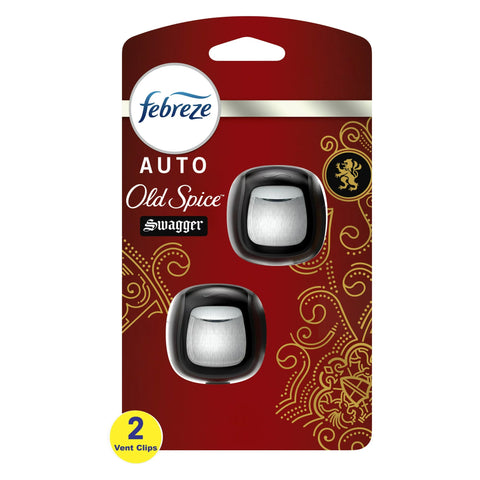 Febreze Vent Clip Car Air Freshener, Odor Eliminator, Old Spice Swagger Scent, 2 CLIPS