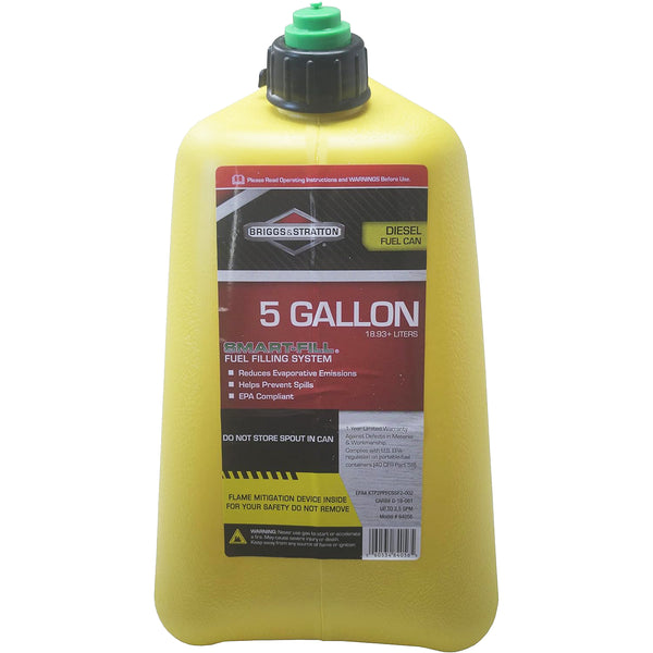 Briggs & Stratton Gas Can, 5 Gallon Yellow Gas Can with Smart Fill Gas Can Spout.