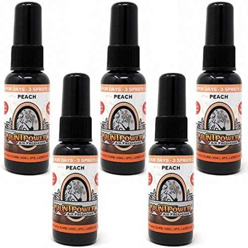 Blunt Power Air Freshener Spray, Oil Based Concentrated Air Freshener and Oil Diffuser, Air Freshener Spray for Car, Room, Bathroom, Odor Eliminator and Room Deodorizer, Peach, 1.5 oz, 5 Packs
