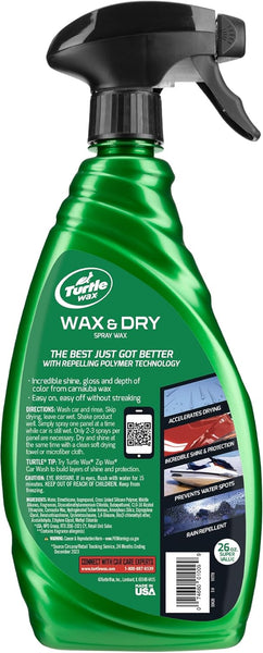 Turtle Wax One Step Wax & Dry Spray Streak-Free Formula Provides High Gloss Smooth Slick Finish 26oz