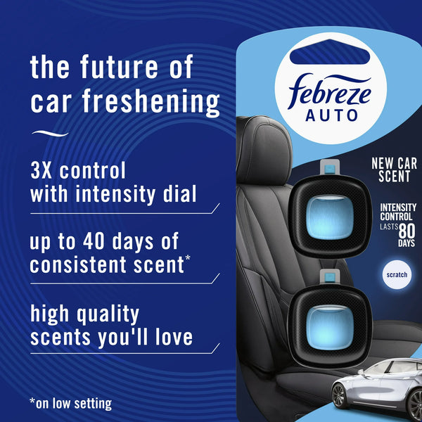 Febreze Car Vent Clip Air Freshener, Odor Eliminator for Up to 30 Days Freshness, New Car