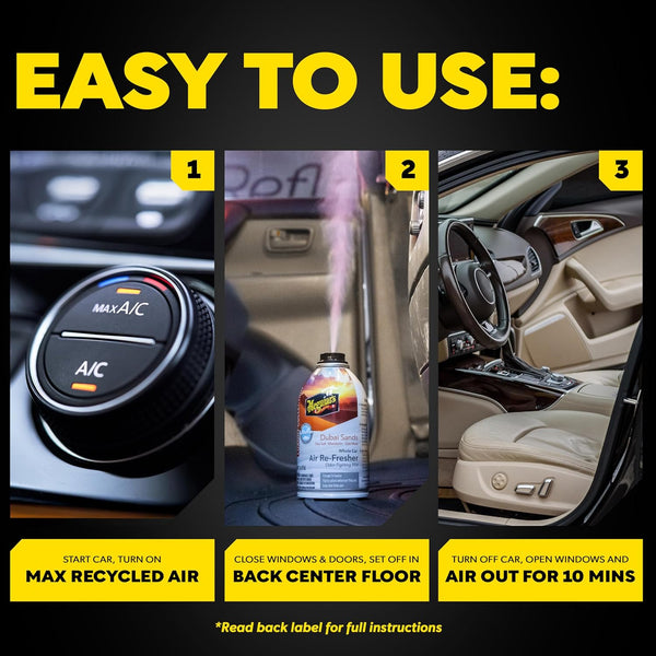 Meguiar's Car Air Refresher Odor Fighting Mist - Long-Lasting Car Air Freshener Fights Strong & Unwanted Smells Renewing Interiors with a Luxurious & Refreshing, Dubai Sands Scent, 2 oz