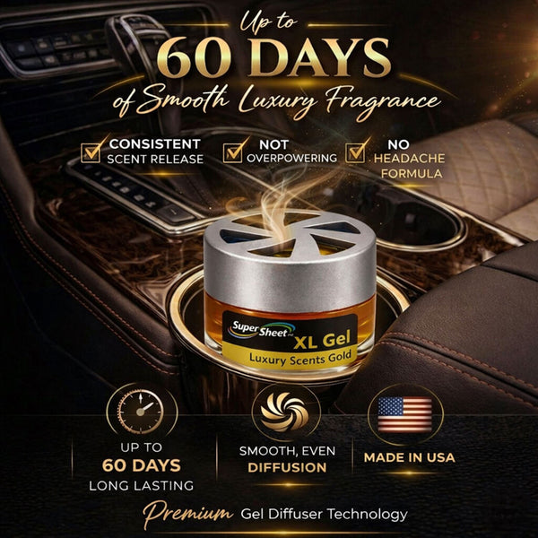 Super Sheet XL Gel Car Air Freshener - Gold Scent, Luxury Glass Jar Auto Fragrance, Long Lasting Gel Diffuser for Car, Home & Office - Made in USA, 6 Pack