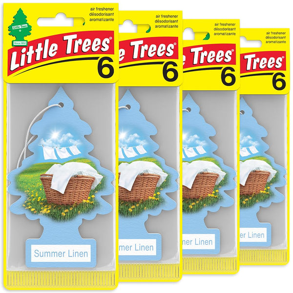 Little Trees Cardboard Hanging Car, Home & Office Air Freshener, Summer Linen (Pack of 24)