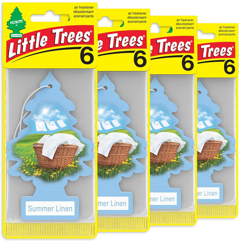Little Trees Cardboard Hanging Car, Home & Office Air Freshener, Summer Linen (Pack of 24)