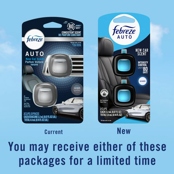 Febreze Car Vent Clip Air Freshener, Odor Eliminator for Up to 30 Days Freshness, New Car