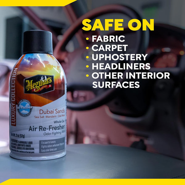 Meguiar's Car Air Refresher Odor Fighting Mist - Long-Lasting Car Air Freshener Fights Strong & Unwanted Smells Renewing Interiors with a Luxurious & Refreshing, Dubai Sands Scent, 2 oz