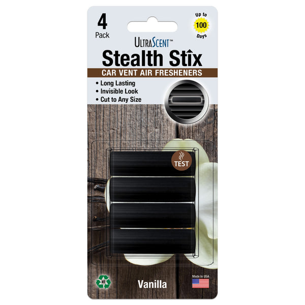 UltraScent Car Vent Clips Air Freshener Stealth Stix Car Vent Clips that Slip on Vent Blade, 1-Pack/4-Stix (Vanilla)