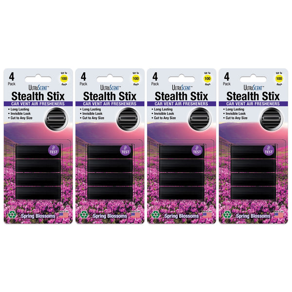 UltraScent Car Vent Clips Air Freshener Stealth Stix Car Vent Clips that Slip on Vent Blade, 4-Pack/16-Stix (Spring Blossoms)