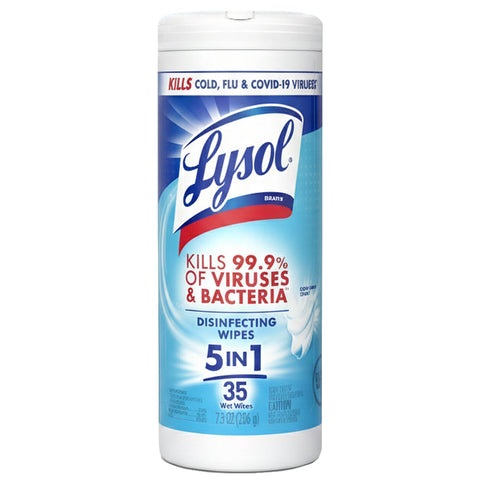 Lysol 5 in 1 Disinfecting Wipes, Multi-Surface Cleaning Wipes, Crisp Linen Scent, 35 Count