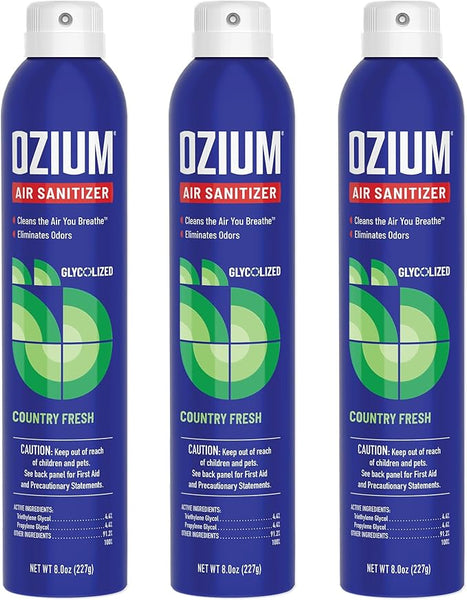 Ozium 8 Oz. Air Sanitizer & Odor Eliminator for Homes, Cars, Offices and More, Country Fresh, 3 Packs