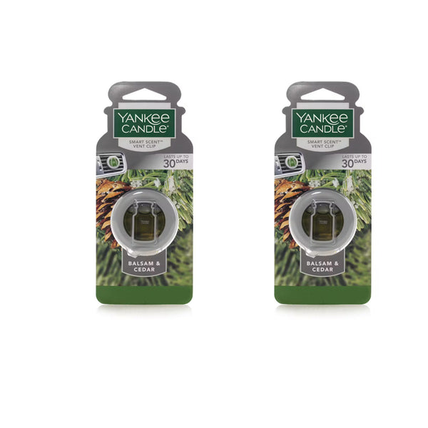Yankee Candle Smart Car Vent Clip Air Freshener, Last up to 30 days, Balsam & Cedar, 2 Pack