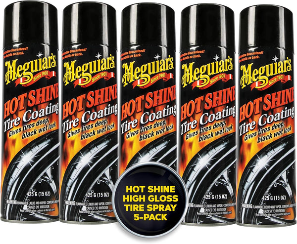 MEGUIAR’S Hot Shine High Gloss Tire Coating, Tire Protectant for Long-lasting Satin Finish, Prevents Tire to Dry Rot, 15 oz, 5 Packs