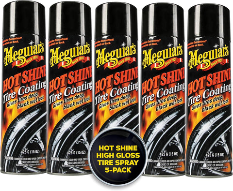 MEGUIAR’S Hot Shine High Gloss Tire Coating, Tire Protectant for Long-lasting Satin Finish, Prevents Tire to Dry Rot, 15 oz, 5 Packs