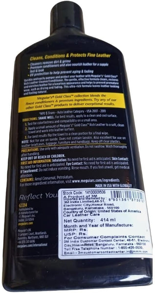 Meguiar's Gold Class Rich Leather 3-in-1 Spray, 15.2 oz – Cleans, Conditions & Protects Leather with UV Shield, Non-Greasy Finish