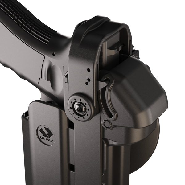 Orpaz T40 Pro G19 LH Duty Holster with Large Light Holster Compatible with Glock 19 Pistol Holder with Laser Mounted Light and Optics with Paddle