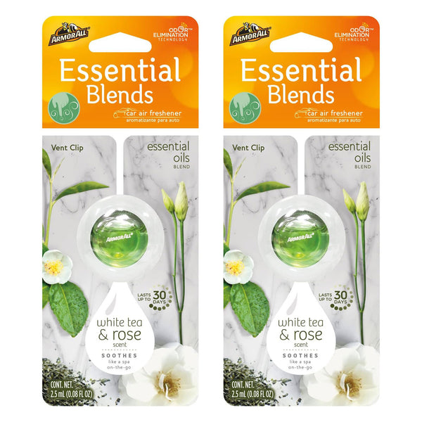 Armor All Essential Blends Car Air Freshener, Car Odor Eliminator, White Tea and Rose Scent, 0.08 Fl Oz, Multicolor, 2 Packs