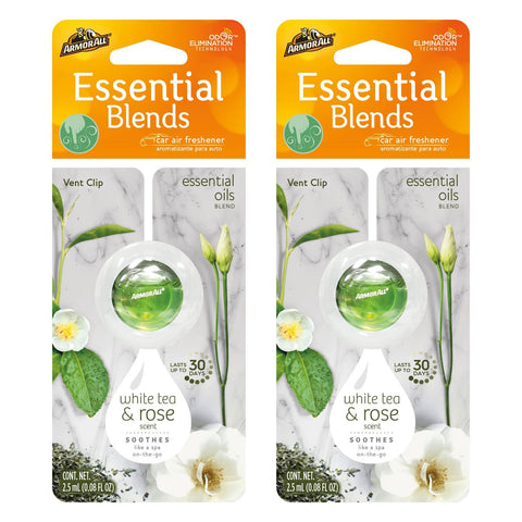 Armor All Essential Blends Car Air Freshener, Car Odor Eliminator, White Tea and Rose Scent, 0.08 Fl Oz, Multicolor, 2 Packs