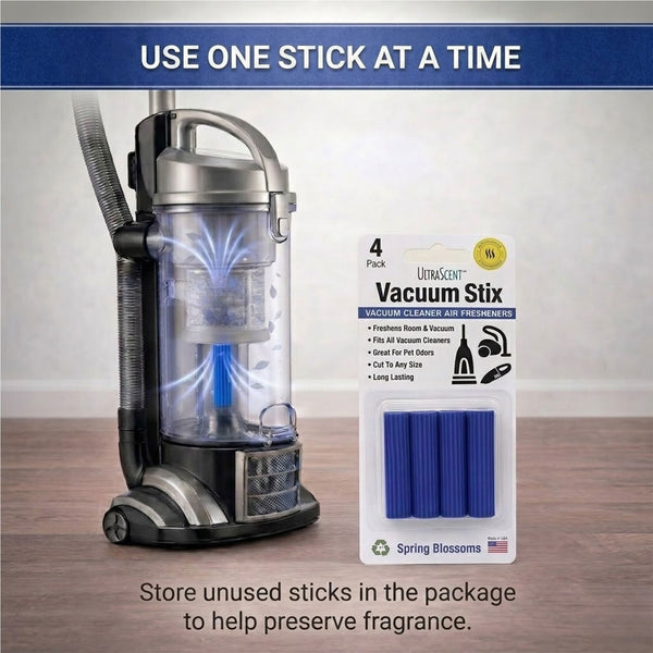 UltraScent Vacuum Stix Vacuum Deodorizer Sticks for All Vacuums, Long-Lasting Vacuum Air Freshener, Non-Toxic, Made in USA, 1-Pack w/ 4-Stix in the Spring Blossoms Scent