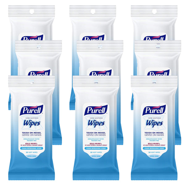 Purell Hand Sanitizing Wipes, Clean Refreshing Scent, 20 Count Travel Pack (Pack of 12)