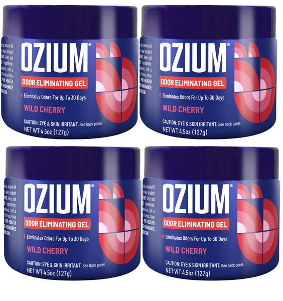 Ozium Odor Eliminating Gel Air Freshener 4.5 oz Wild Cherry for Home Car Office, 4 Pack