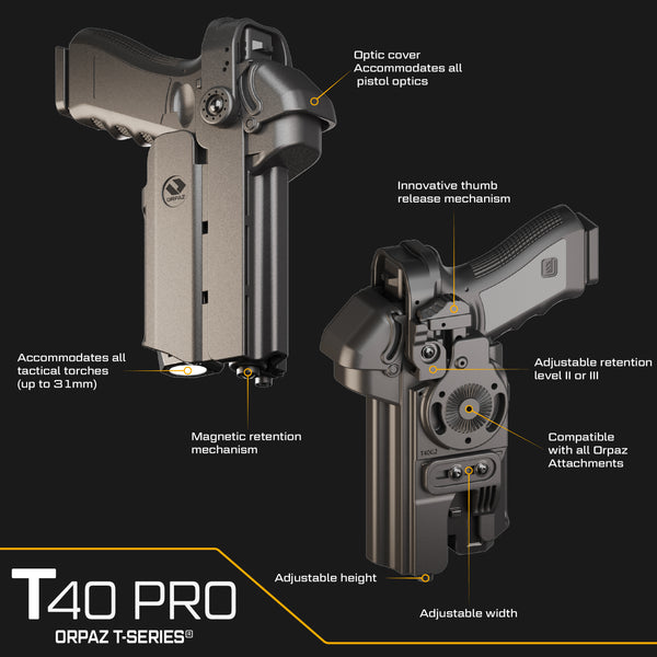Orpaz T40 Pro Springfield XD LH Duty Holster with Large Light Holster w/ Magnetic Optic cover, Compatible with Springfield XD Pistol Holder with Laser Mounted Light and Optics with Molle
