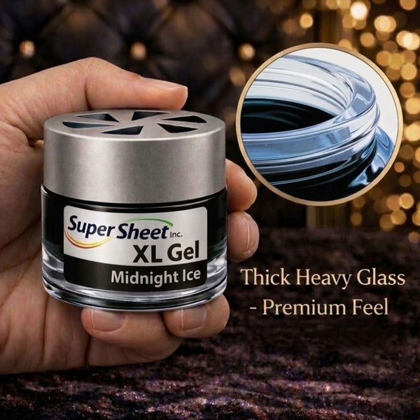 Super Sheet XL Gel Car Air Freshener - Midnight Ice Scent, Luxury Glass Jar Auto Fragrance, Long Lasting Gel Diffuser for Car, Home & Office - Made in USA, 4 Pack