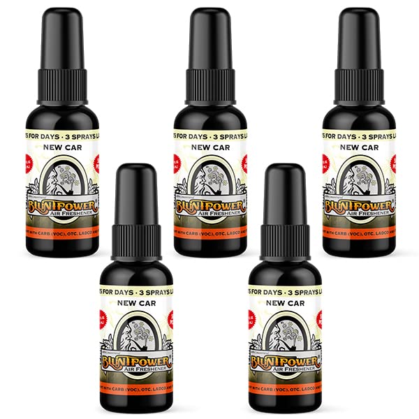 BluntPower Concentrated Oil Based Air Freshener Spray, Long Lasting Odor Eliminator for Car, Room, and Bathroom – New Car Scent, 1.5 oz, 5 Packs