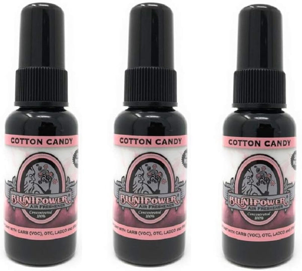 BluntPower Concentrated Air Freshener Spray, Premium Oil Based Odor Eliminator for Home, Car, and Bathroom – Long Lasting Cotton Candy Scent, 1.5oz, 3 Packs