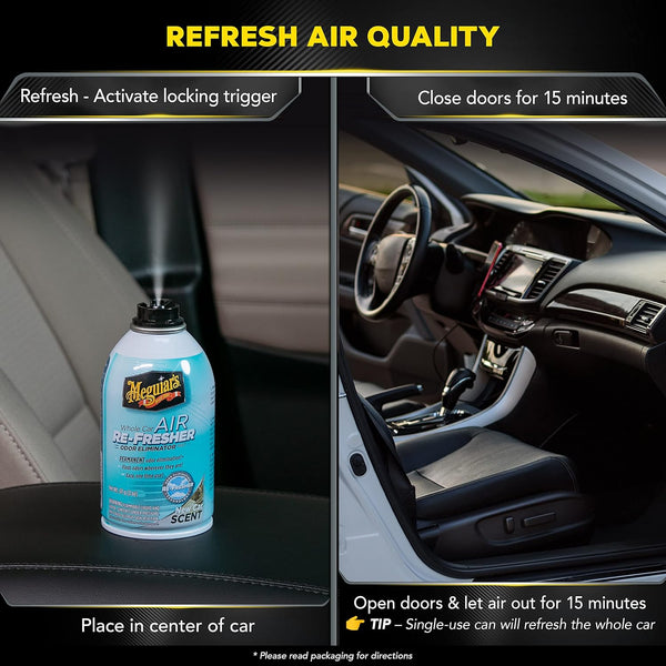 Meguiar's Whole Car Air Re-Fresher Odor Eliminator Mist, New Car Scent, 6 Pack