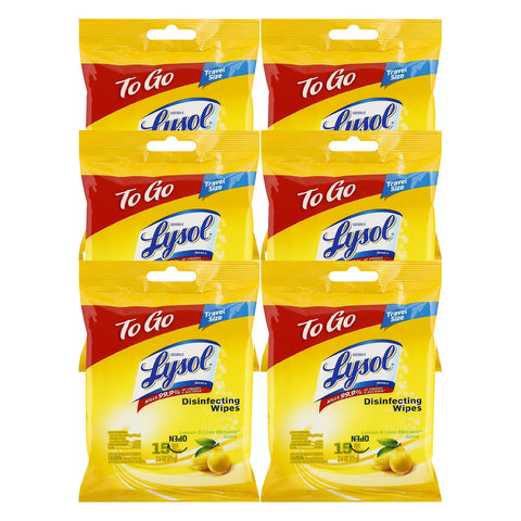 Lysol Disinfecting Wipes - Lemon & Lime Blossom To-Go Flatpack 15 Count, 6 Packs