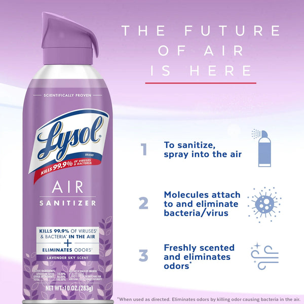 Lysol Air Sanitizer Spray, Lavender Sky Scent, Odor Eliminator and Air Freshener, 10 fl oz, 3 Packs
