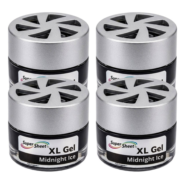 Super Sheet XL Gel Car Air Freshener - Midnight Ice Scent, Luxury Glass Jar Auto Fragrance, Long Lasting Gel Diffuser for Car, Home & Office - Made in USA, 4 Pack
