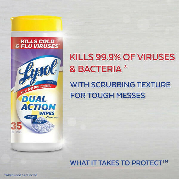 Lysol Dual Action Cleaning Wipes, Multi-Surface Scrubbing and Soft Wipes, Citrus Scent, 75 Count, 3 Packs