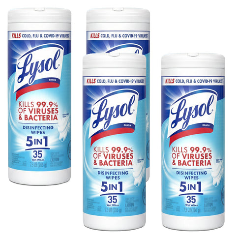 Lysol 5 in 1 Disinfecting Wipes, Multi-Surface Cleaning Wipes, Crisp Linen Scent, 35 Count, 4 Pack