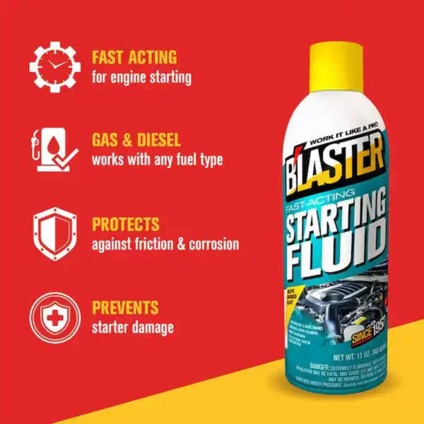 B'laster Fast-Acting Engine Starting Fluid Spray, Helps Start Gasoline & Diesel Engines in Extreme Cold, Upper Cylinder Lubrication, Reduces Friction and Corrosion, 11 oz, 2 Packs