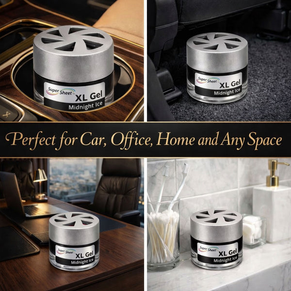 Super Sheet XL Gel Car Air Freshener - Midnight Ice Scent, Luxury Glass Jar Auto Fragrance, Long Lasting Gel Diffuser for Car, Home & Office - Made in USA, 4 Pack